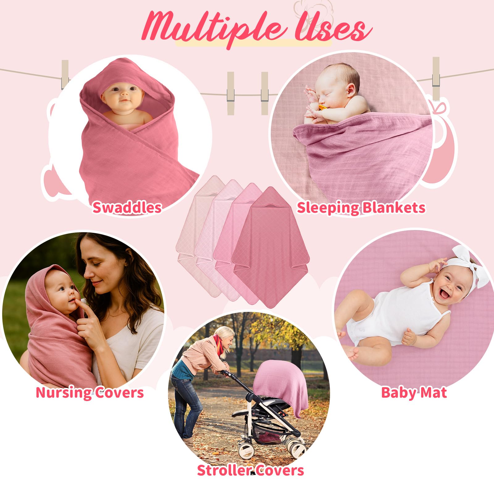 Preboun hooded towel 32x32 absorbs moisture and keeps newborn warm after bath time.