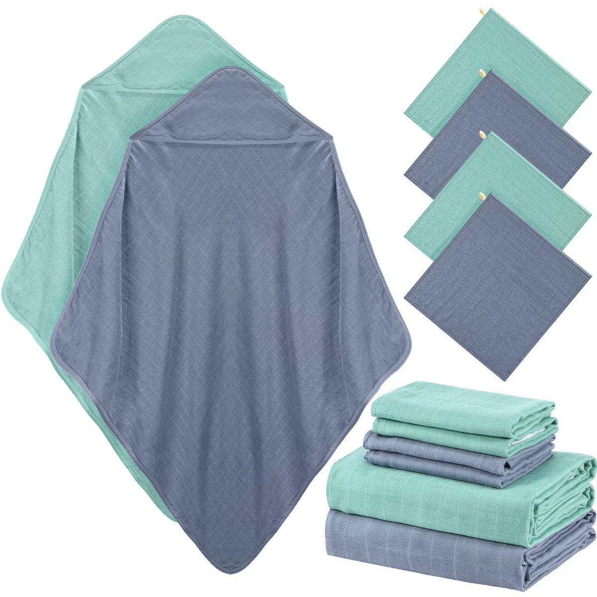 Preboun hooded towel green 32x32 — plush cotton, quick-dry bath time for newborns