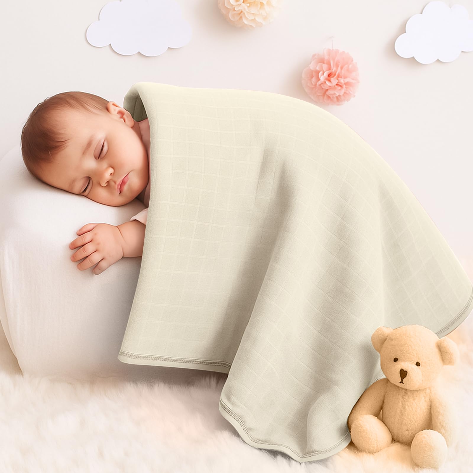 Preboun muslin hooded baby towel used as changing mat cover for convenience.