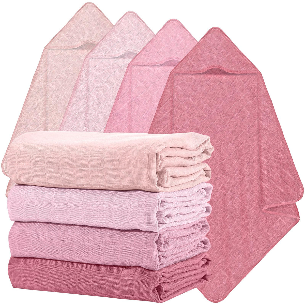 Preboun muslin hooded baby towels set closeup highlights soft four-piece bath collection for gentle post-bath wrap.