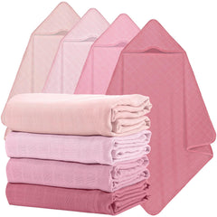 Preboun muslin hooded baby towels set closeup highlights soft four-piece bath collection for gentle post-bath wrap.