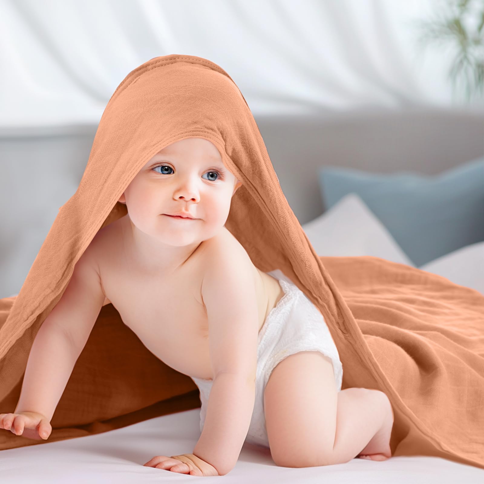 Preboun muslin hooded towel convertible blanket swaddle for cuddles