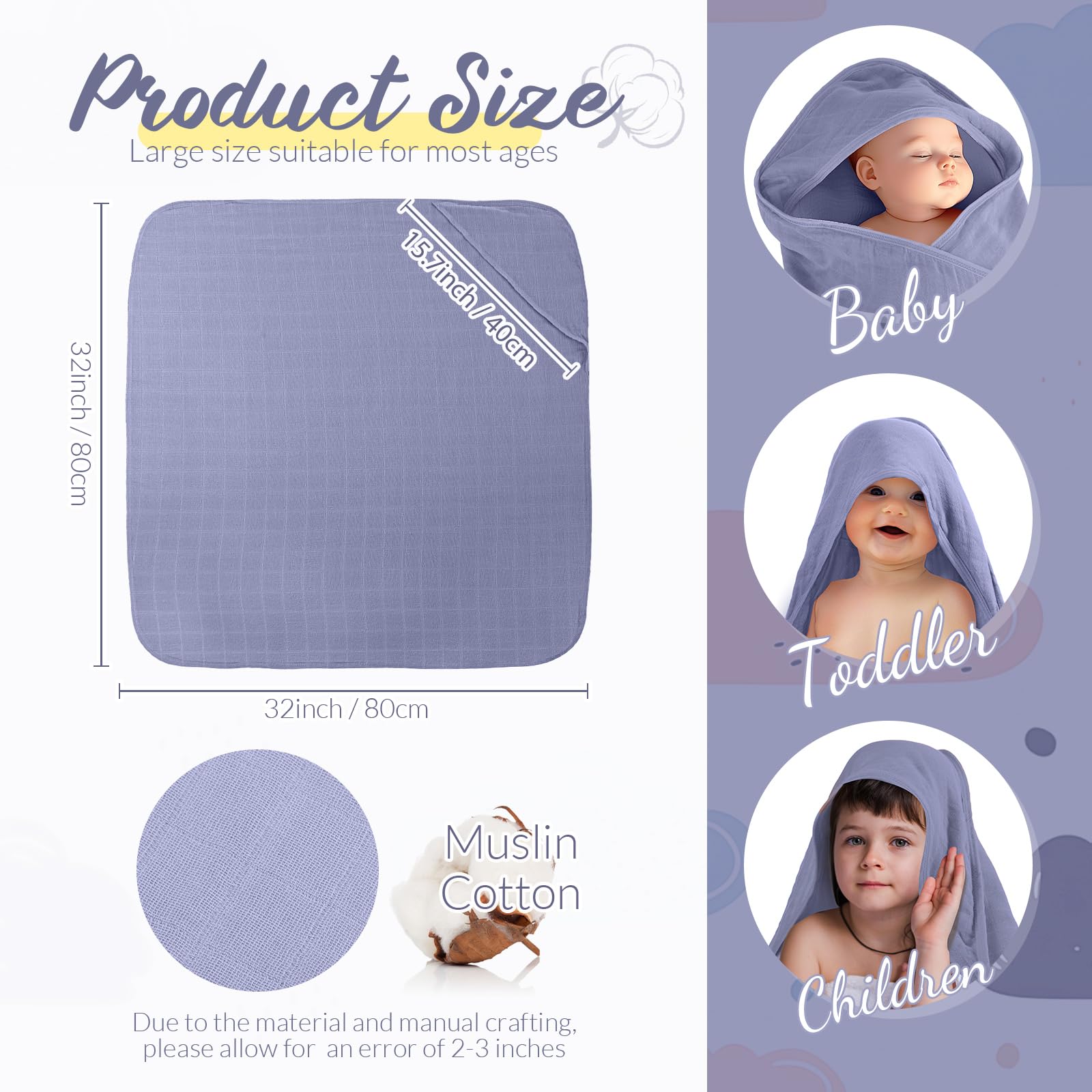 Preboun muslin towel showing absorbent four-layer construction for quick drying