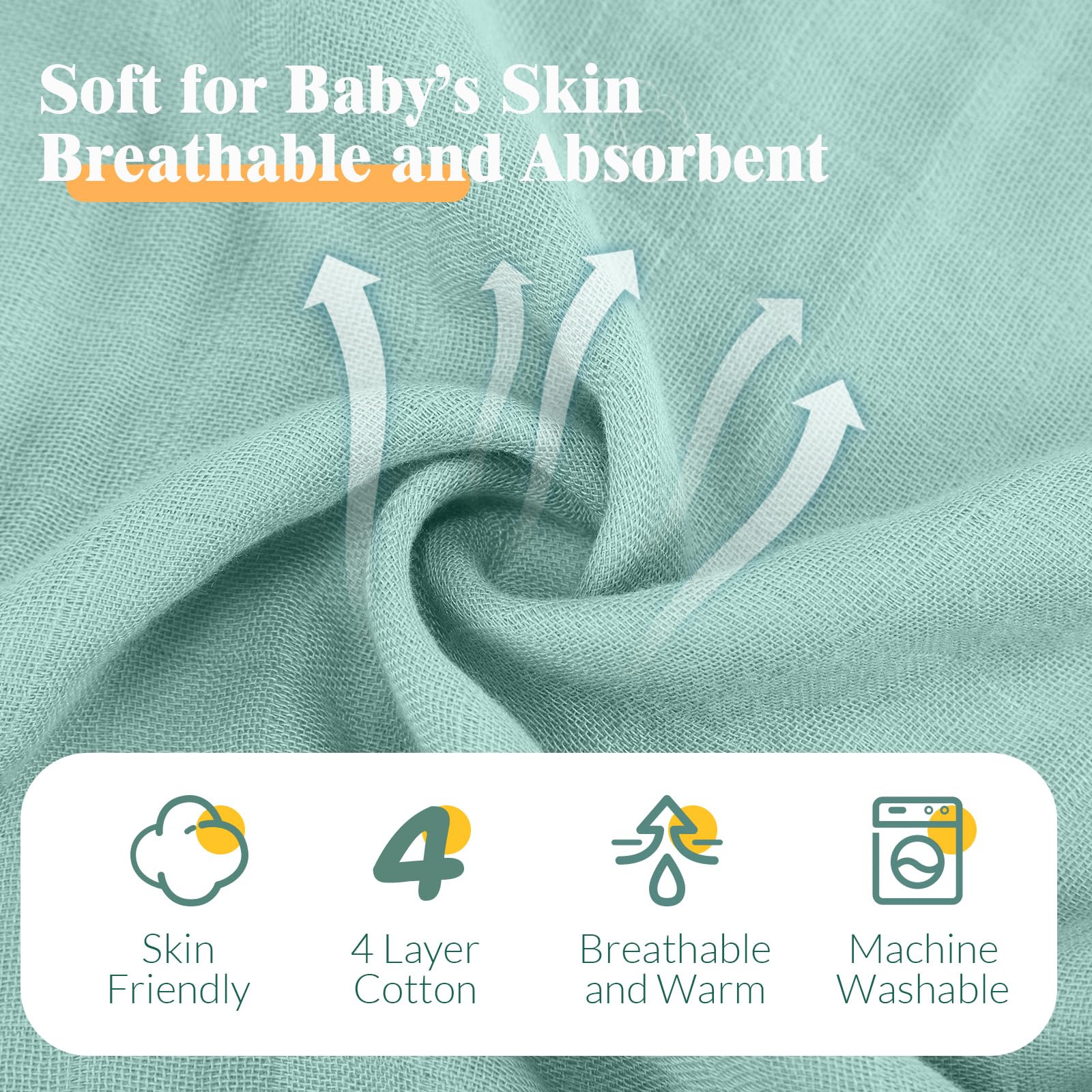 Preboun washcloth blue 12x12 — breathable cotton-muslin for quick-dry, mealtime cleanup
