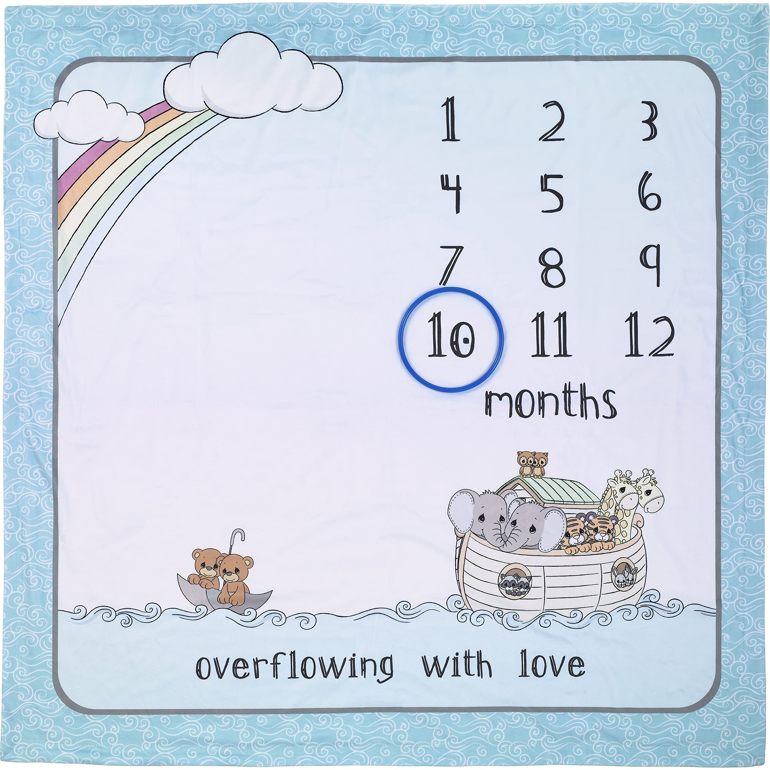 Precious Moments ark milestone blanket marks months in the nursery with Noah's Ark design.