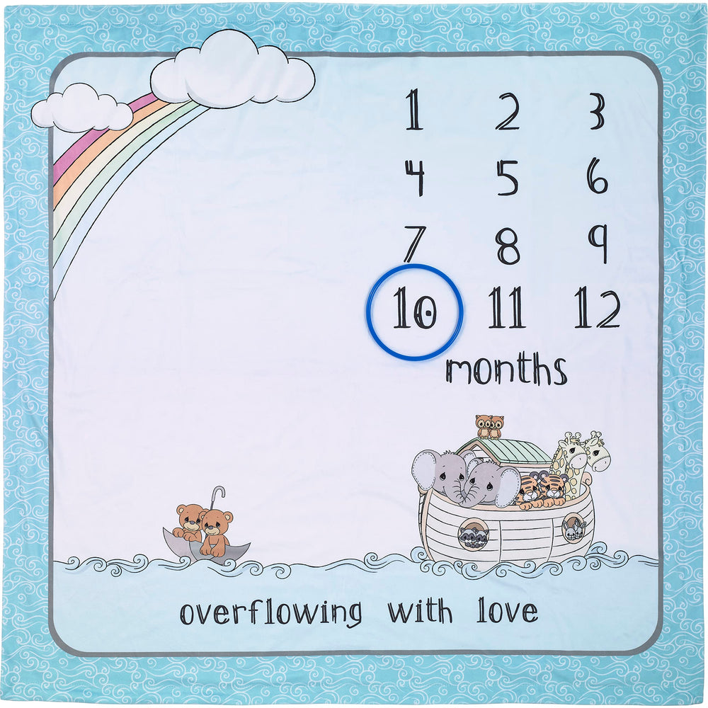 Precious Moments ark milestone blanket marks months in the nursery with Noah's Ark design.