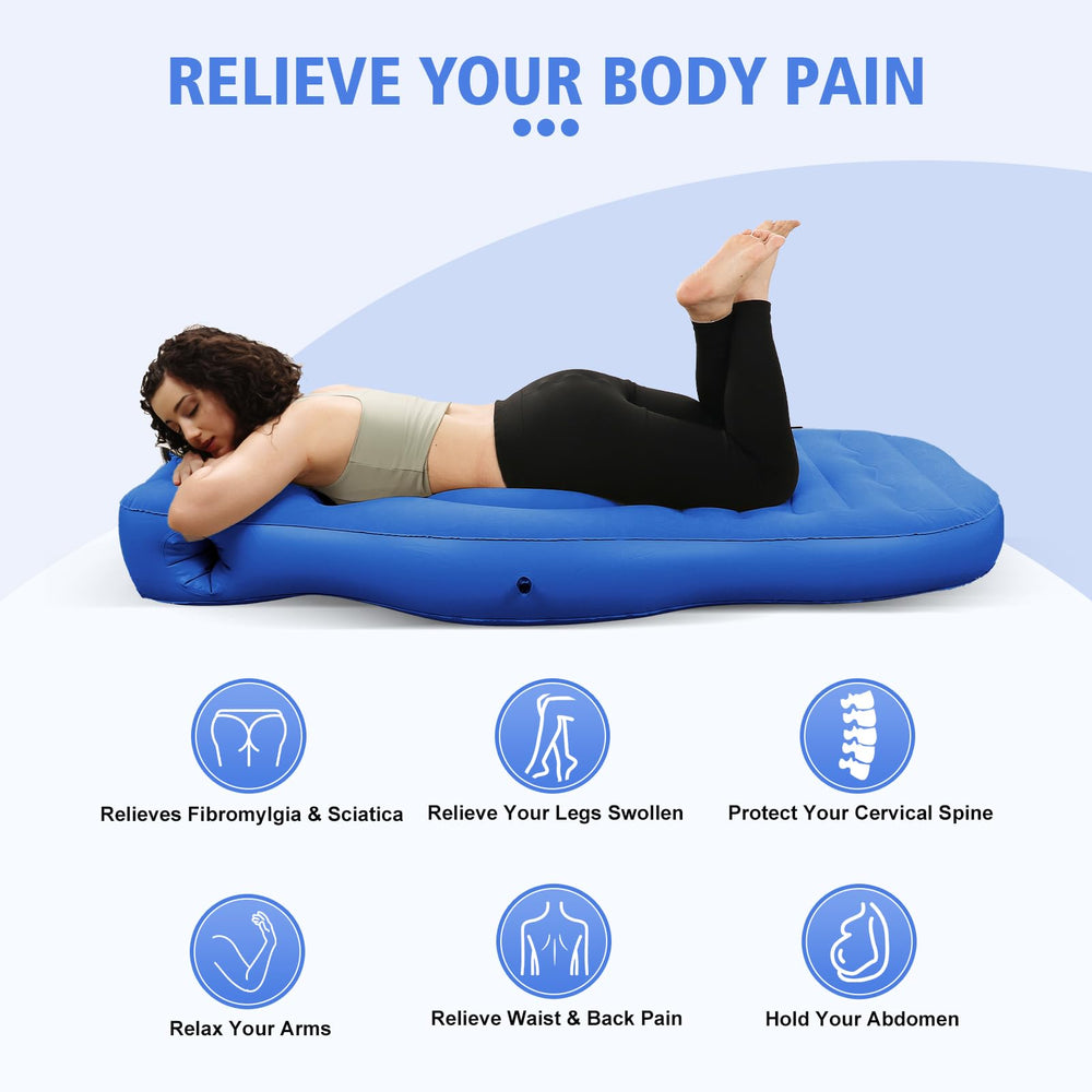 PregSpag hole-design pillow in blue offers side-sleep bump support.
