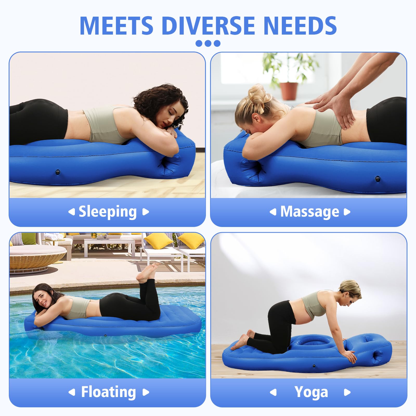 PregSpag cushion in blue supports up to 300 lbs with reinforced seams.