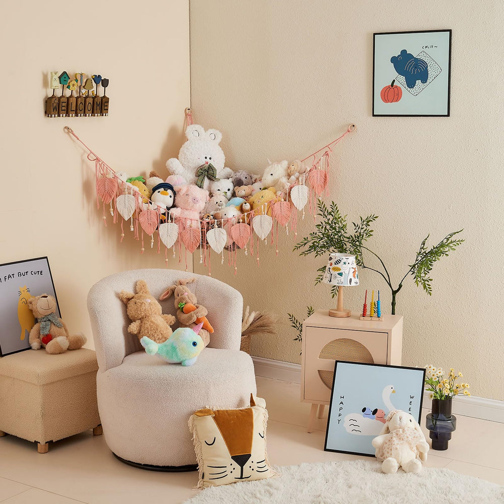 Pretty Jolly macrame cotton-soft material delivers a comfy, durable storage solution for toys.