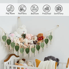 Pretty Jolly macrame hammock wall hanging setup showing quick corner storage.