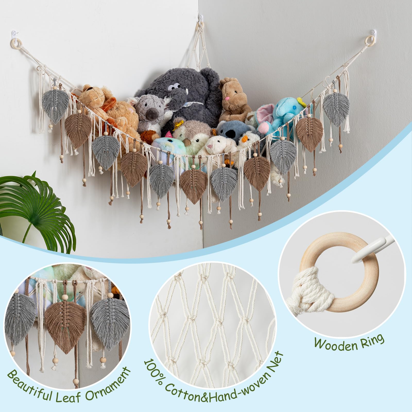 Pretty Jolly Macrame Hammock leaf tassels, boho style for kid spaces.