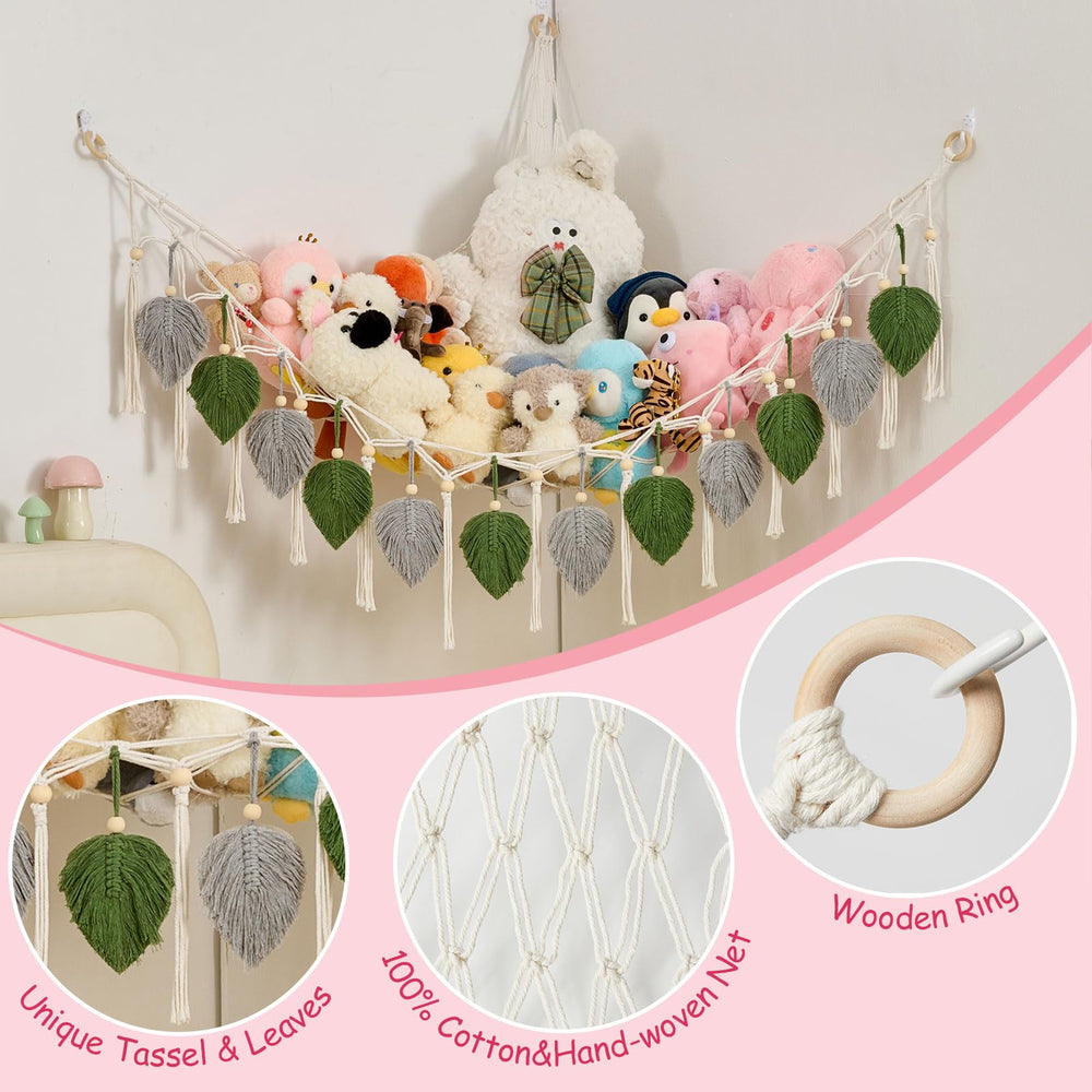 Pretty Jolly toy hammock tassels closeup shows soft texture and decorative storage.