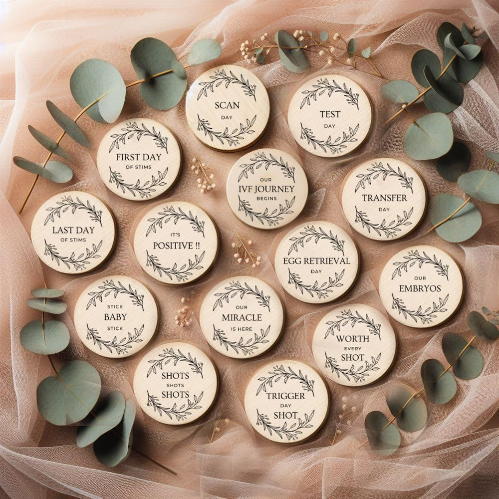 Prezzeluna IVF Milestone Cards sign captures each step for thoughtful pregnancy announcements.