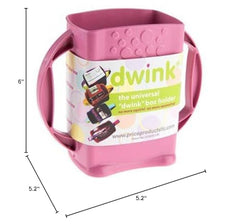 Price Products Dwink pink holder in use keeping drinks stable for kids during snack time.