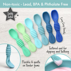 PrimaStella chew spoon Seaside Palette teething texture supports soothing gum exploration during meals.