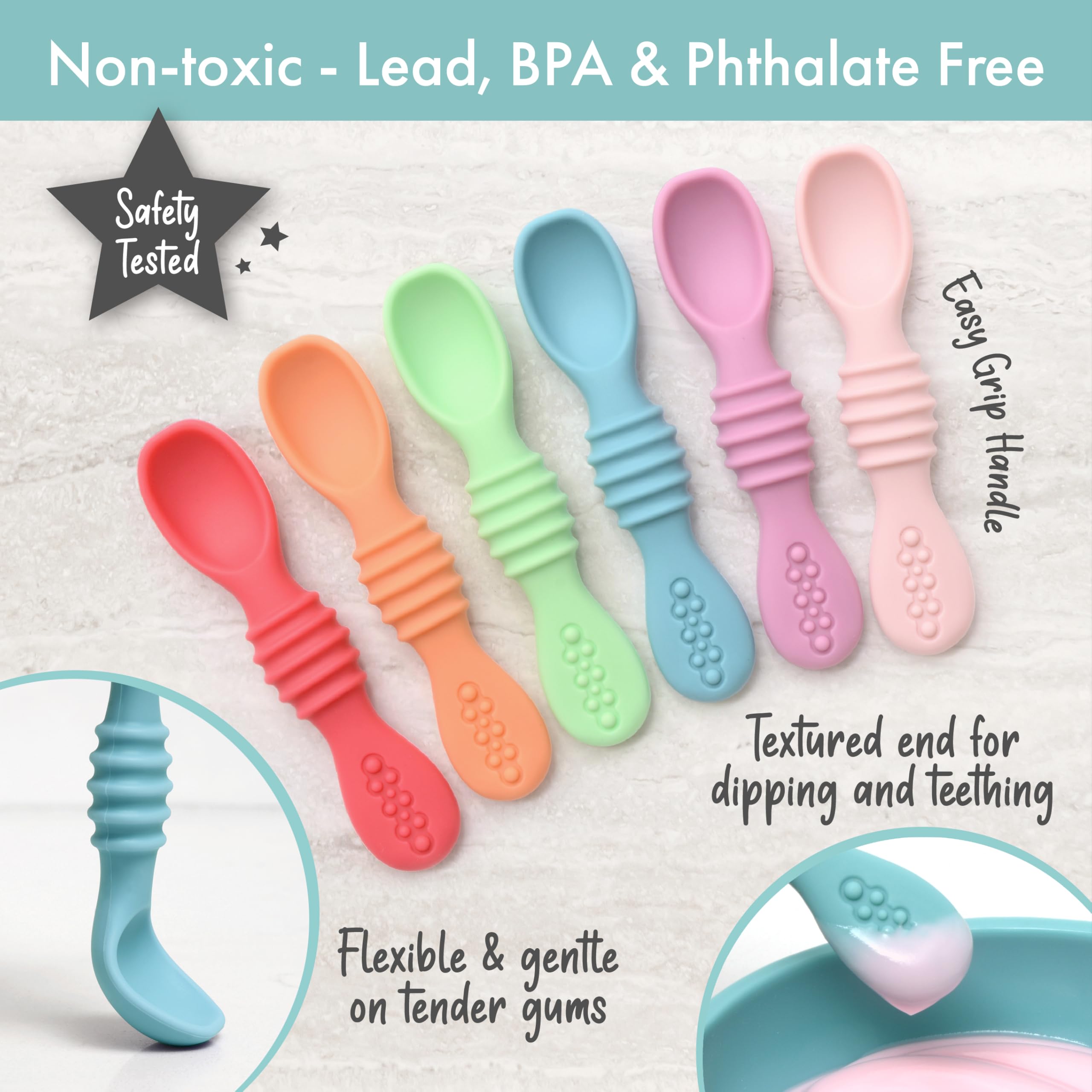 PrimaStella silicone chew spoon set flat textured end supports dipping and teething