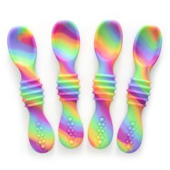 PrimaStella silicone chew spoon set safety-test image highlighting non-toxic, chew-ready design.