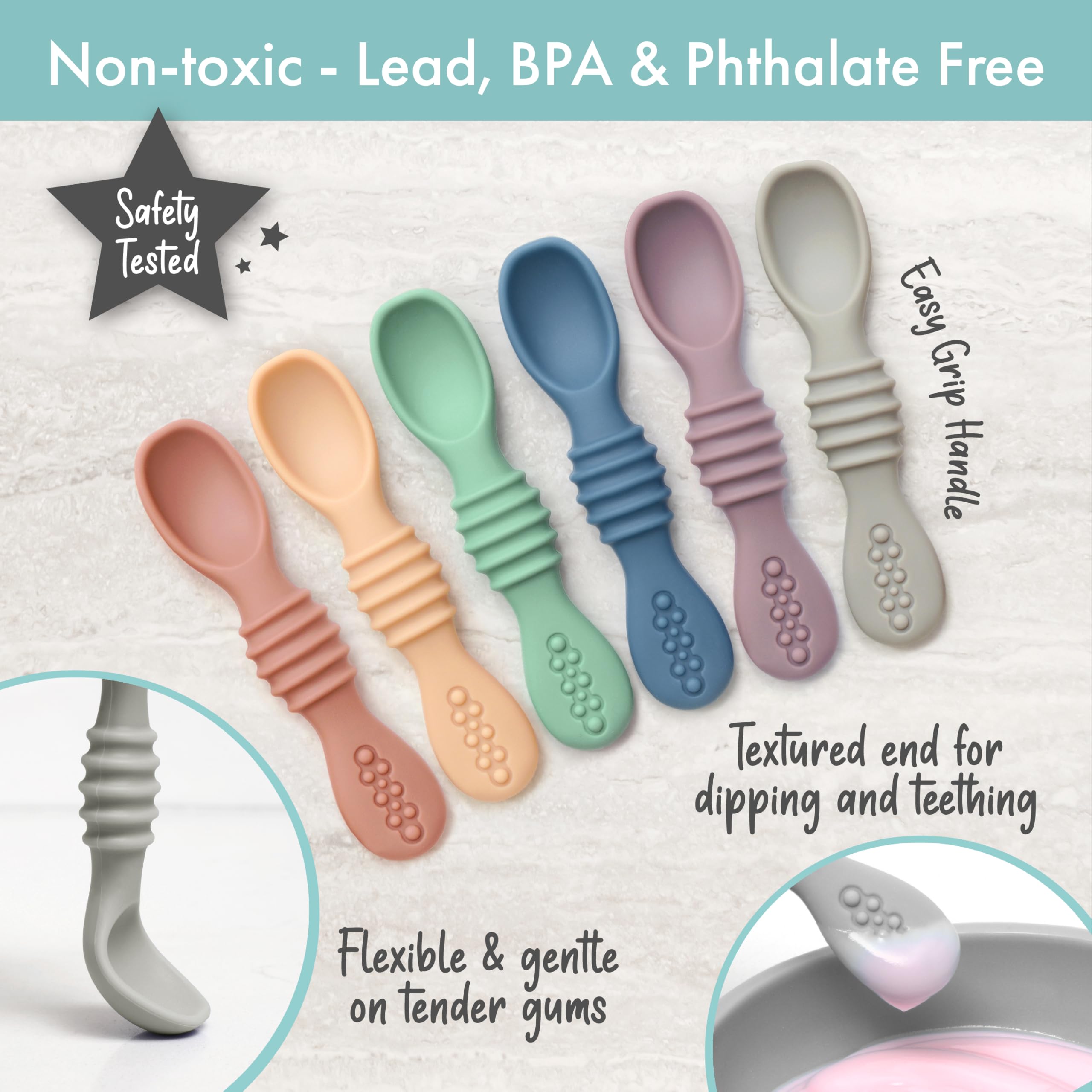 PrimaStella chew spoon tip close-up showing soft teething texture