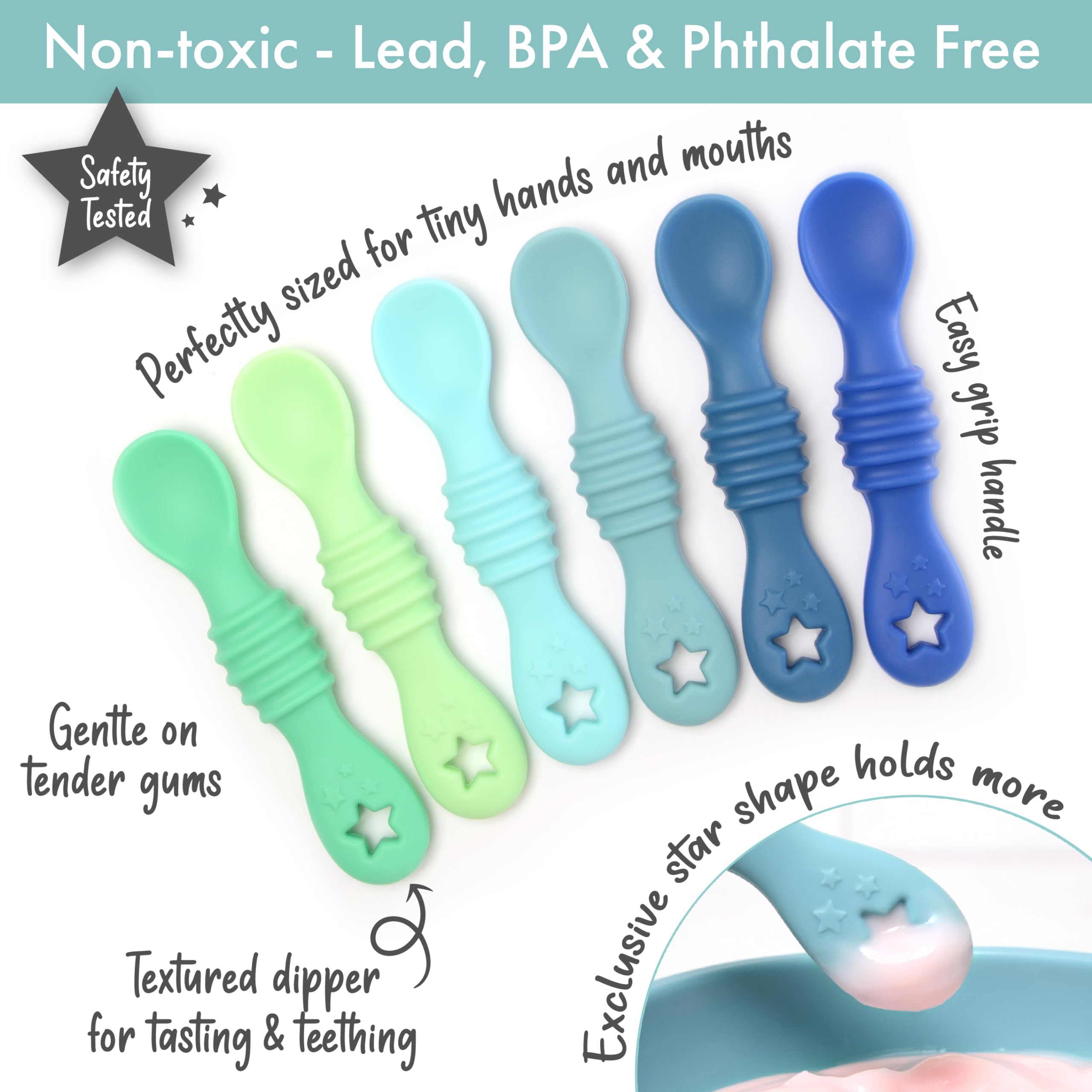 PrimaStella Little Dippers close-up shows soft silicone texture for teething.