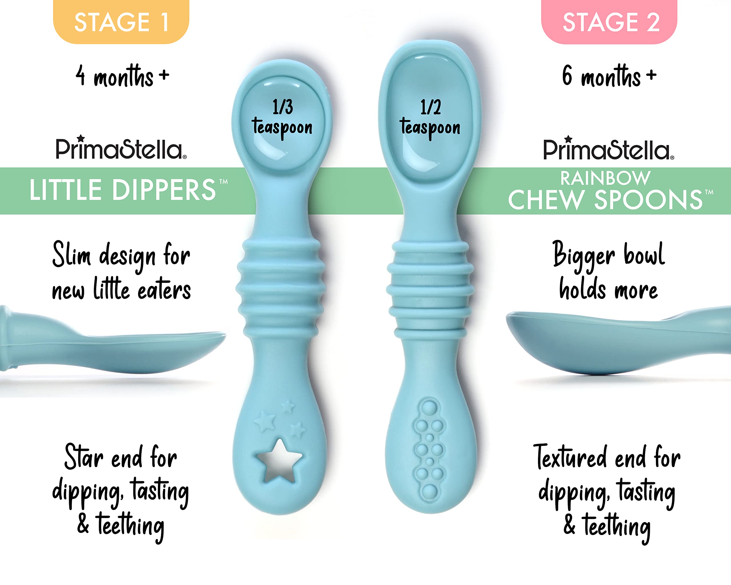 PrimaStella Little Dippers safe materials confirms 100% food-grade silicone.