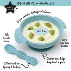 PrimaStella blue bowl features textured-handle design for easy gripping.