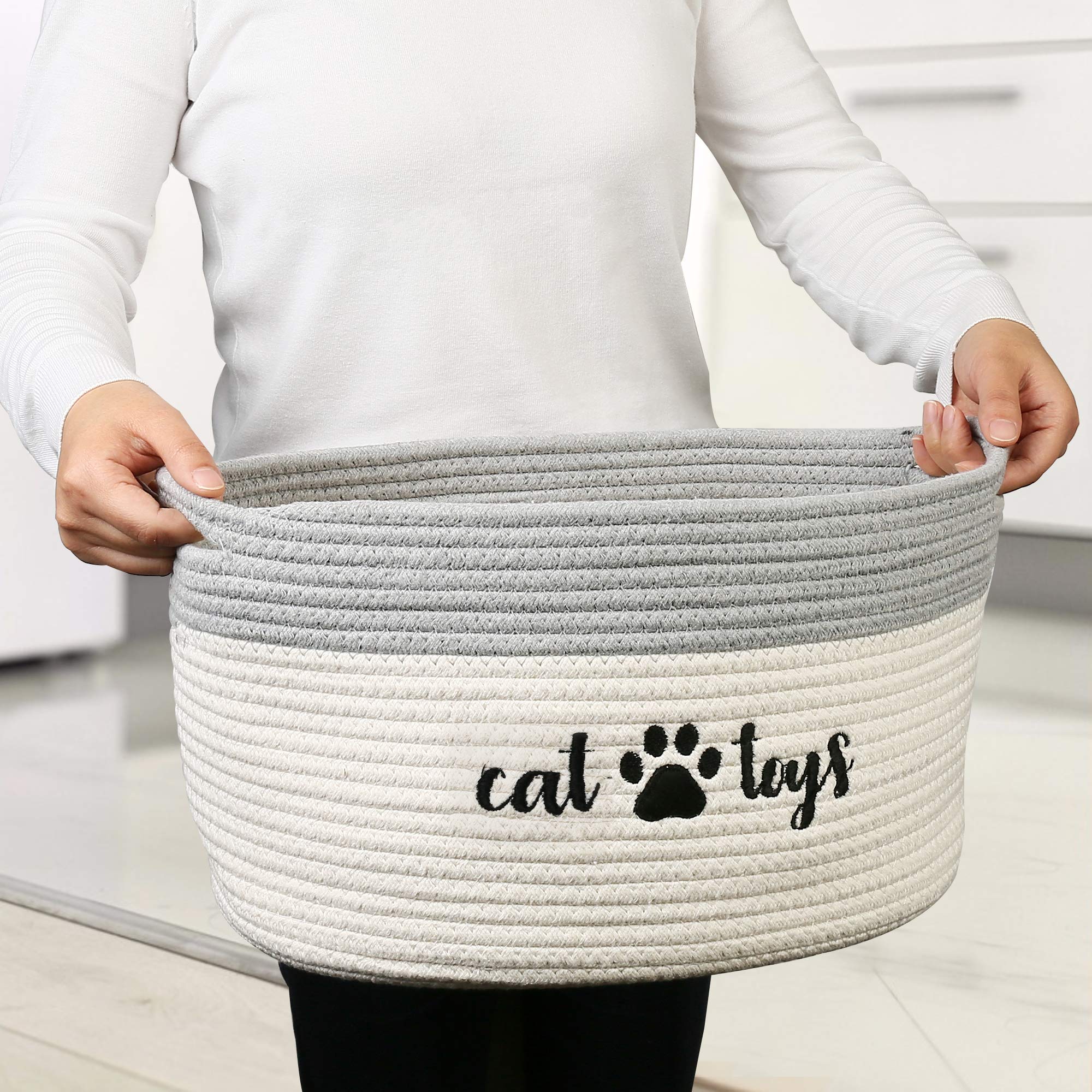PrimePets cat toy basket styled as a home decor accent
