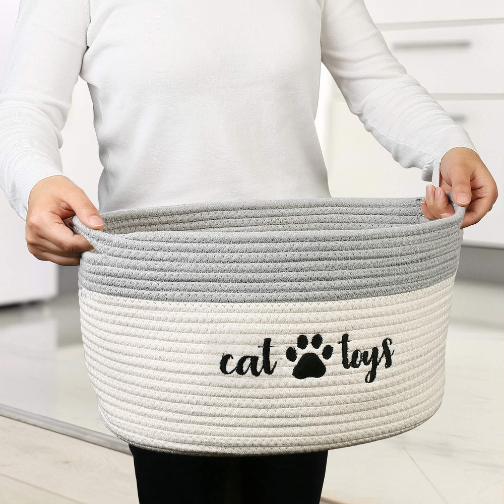 PrimePets cat toy basket styled as a home decor accent
