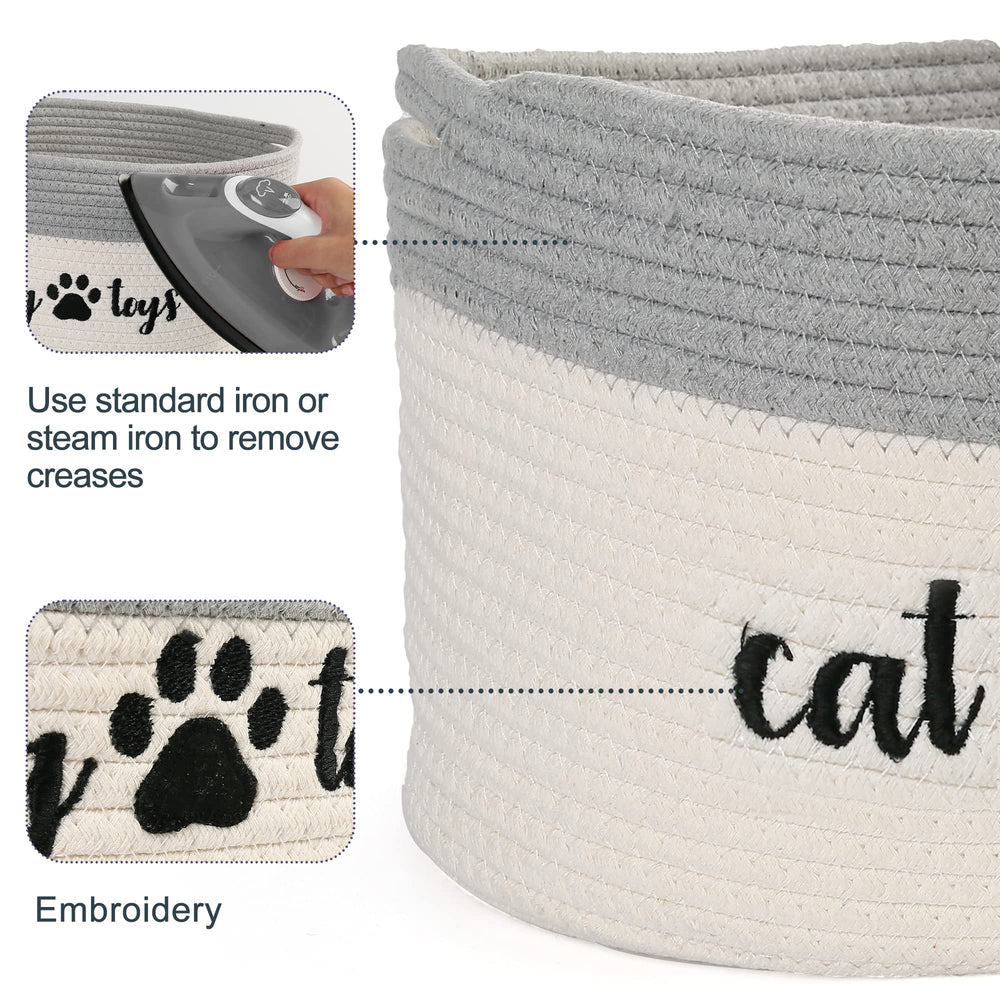 PrimePets cat basket in living room demonstrates tidy storage and gentle organization