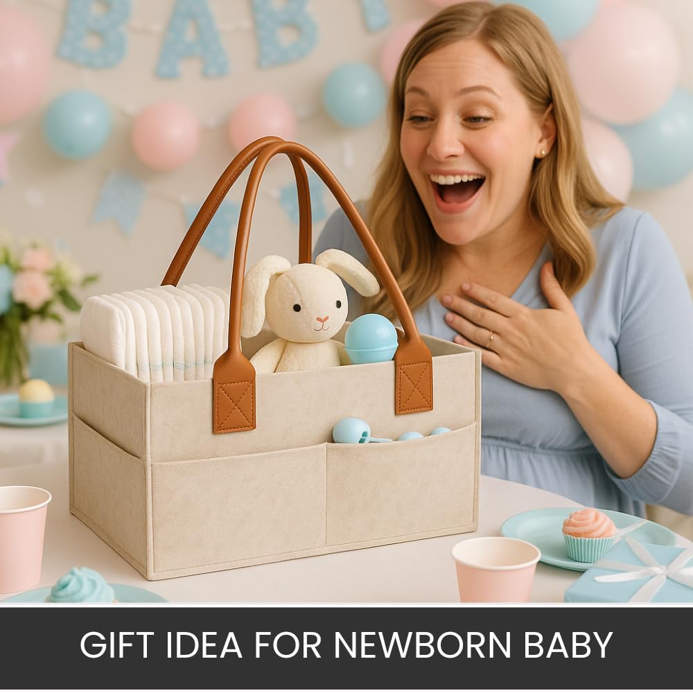 PRIMERA COLLECTIONS Felt Diaper Caddy gift-ready makes new parents smile at baby showers.