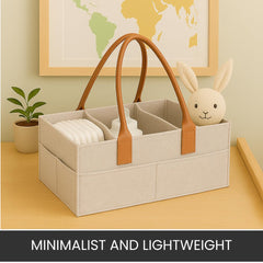 PRIMERA COLLECTIONS Felt Diaper Caddy minimalist-design complements any nursery while keeping essentials accessible.