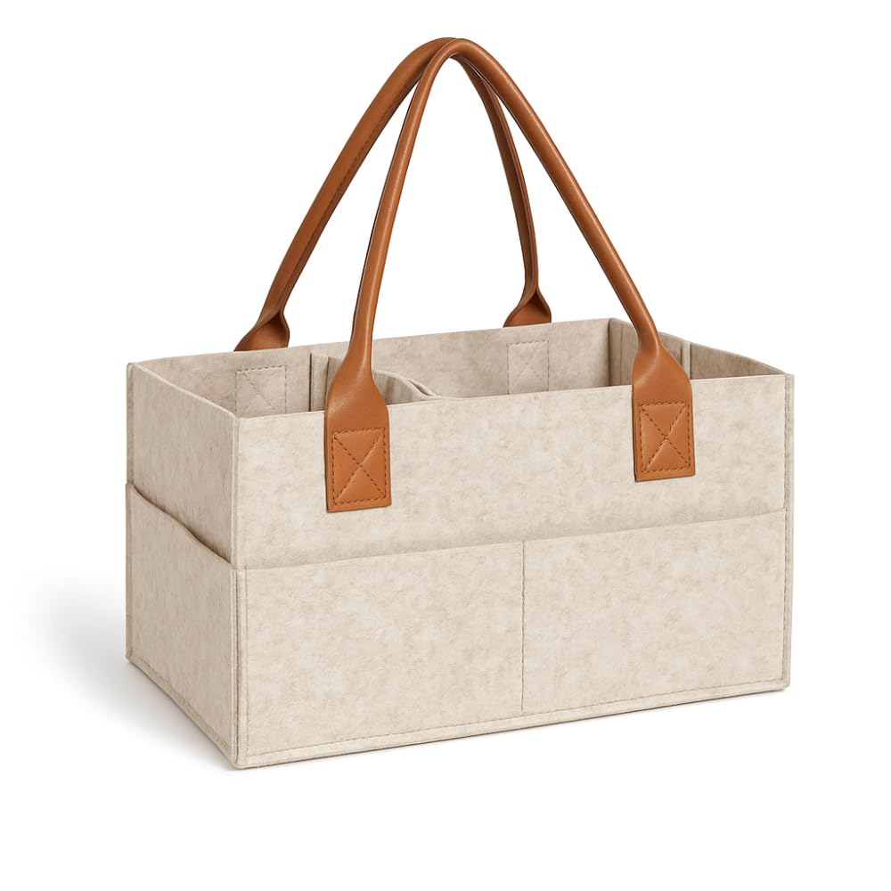 PRIMERA COLLECTIONS Felt Diaper Caddy spacious-compartments keeps diapers and wipes organized at a glance.