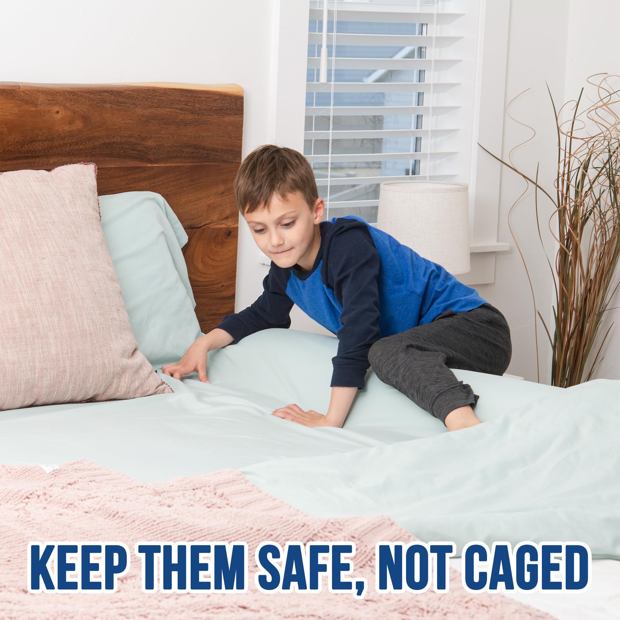 Primica bed bumpers on king bed setup demonstrate full-room protection