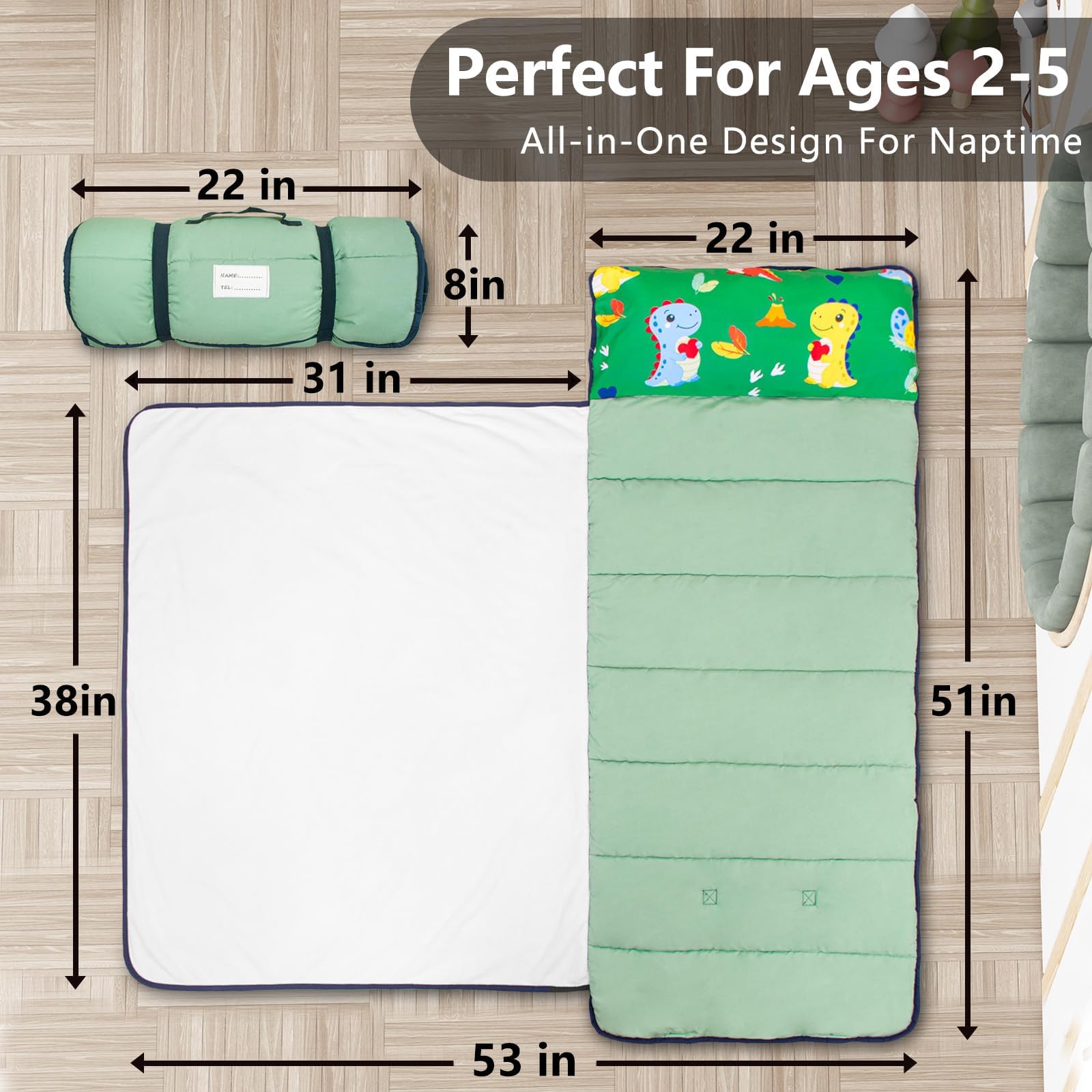 PRIMLECT nap mat roll with top handle ready for quick setup.