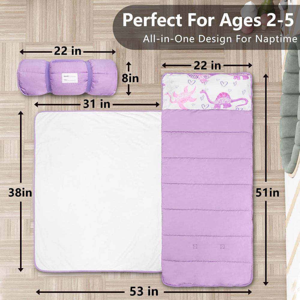 PRIMLECT nap mat rolled and ready for compact daycare storage.