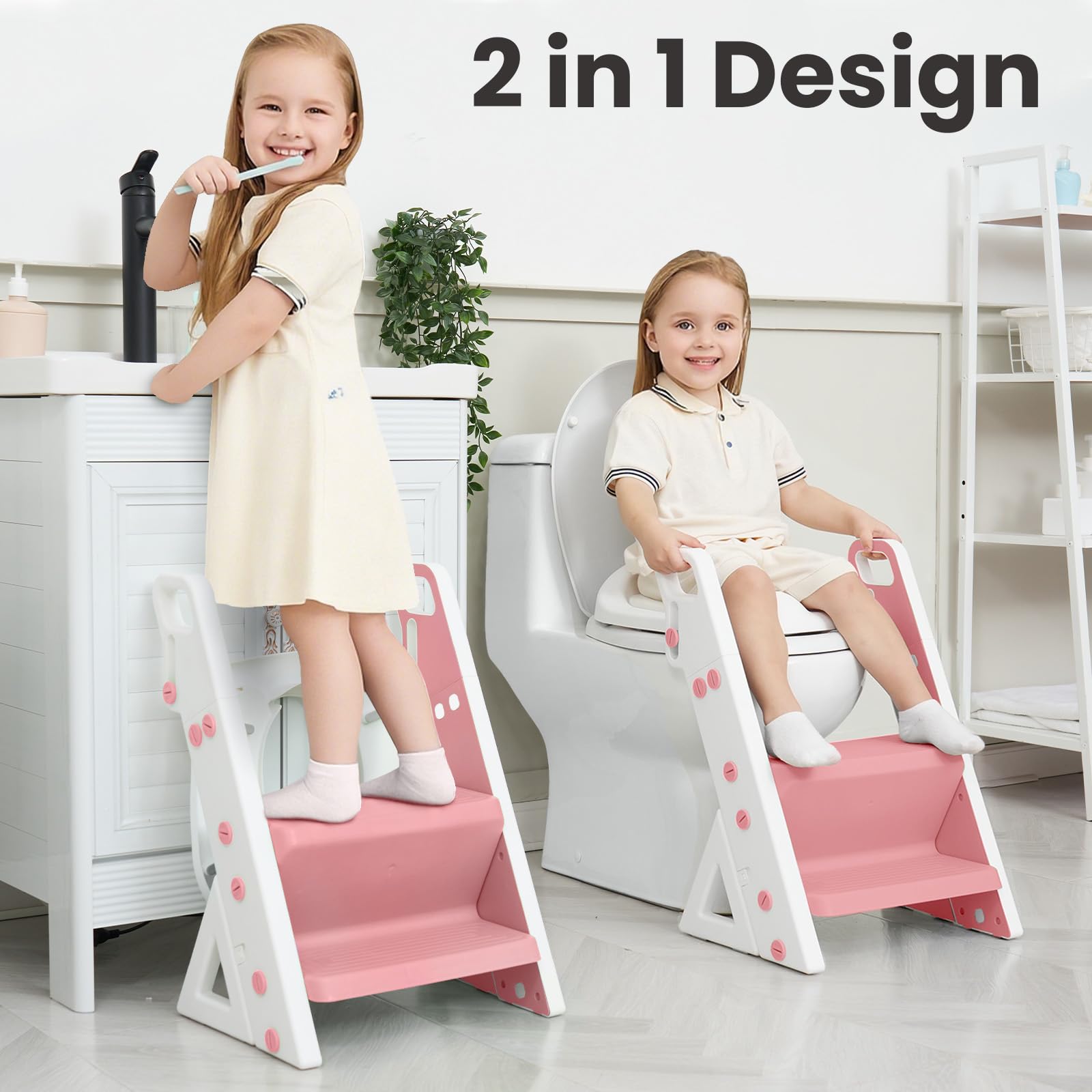 PRIMLECT adjustable two-height step grows with toddlers for comfortable footing.