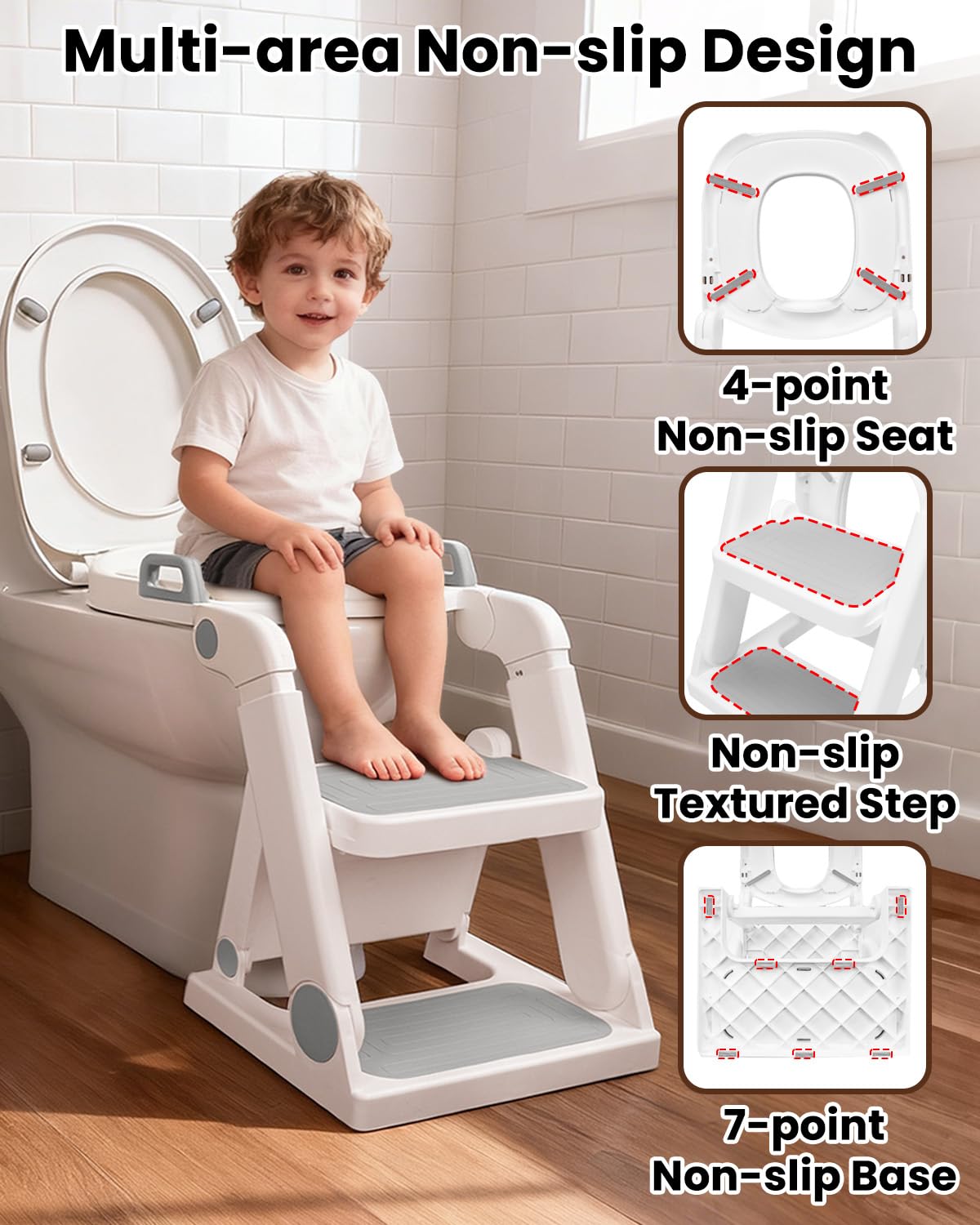Primlect potty seat easy-clean design with removable cushion for quick wipe-downs.