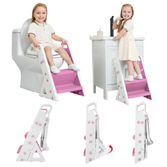 PRIMLECT space-saving potty seat folded beside the toilet for small bathrooms