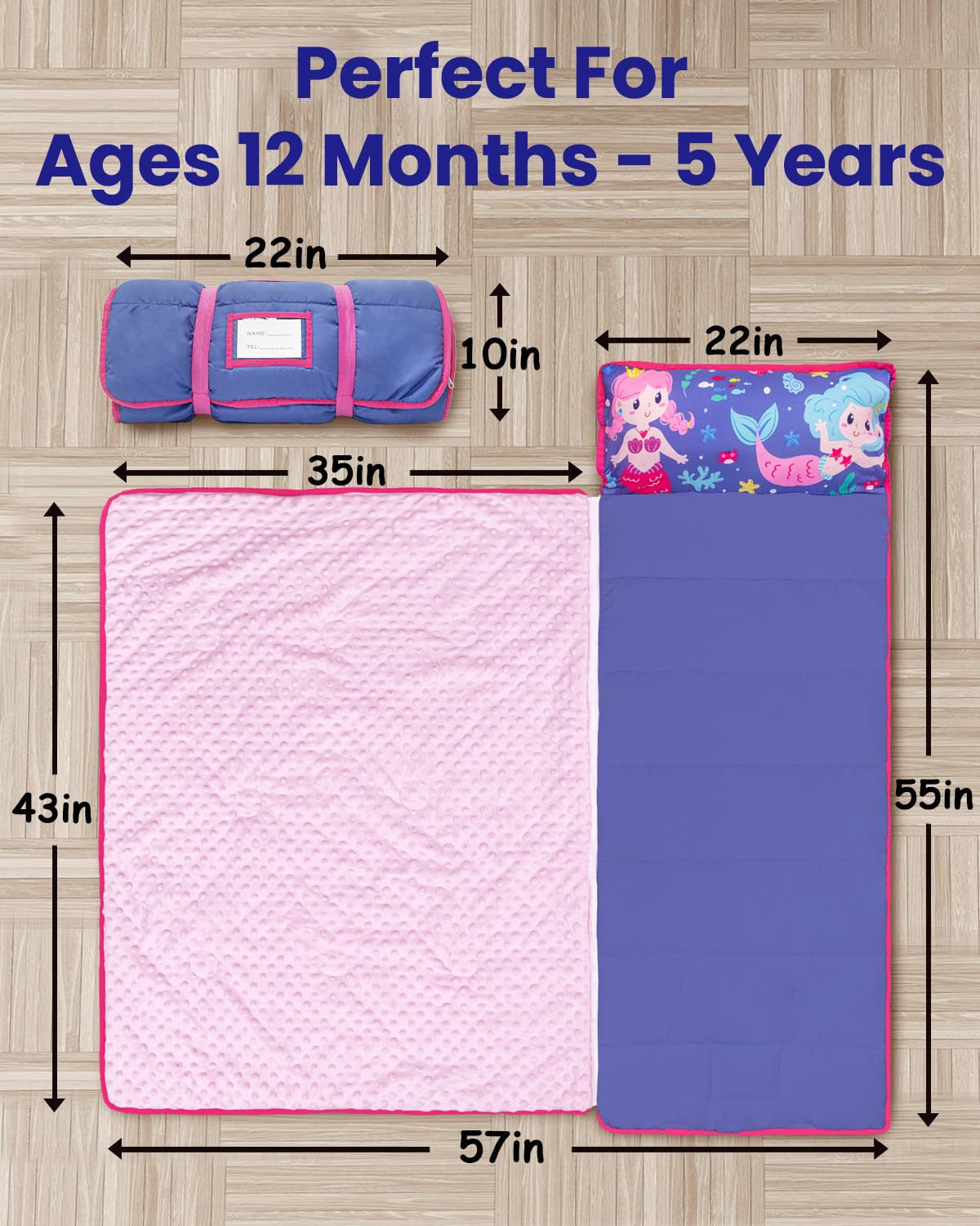 Primlect 55-inch nap mat length shown for daycare naptime