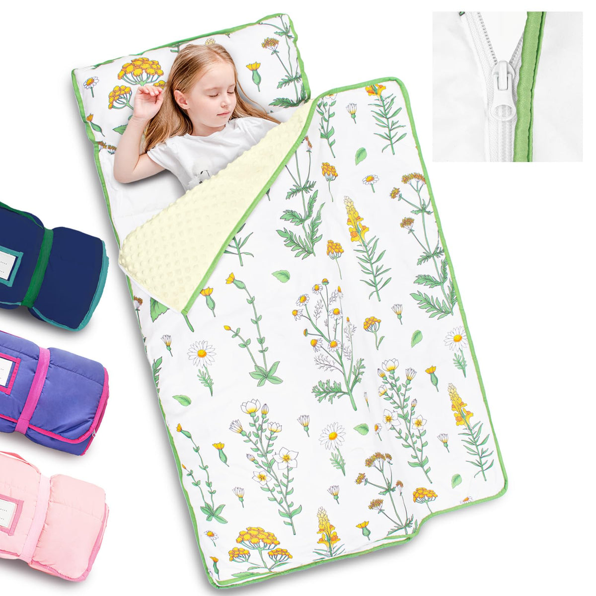PRIMLECT toddler nap mat in green grass laid out for daycare naptime.