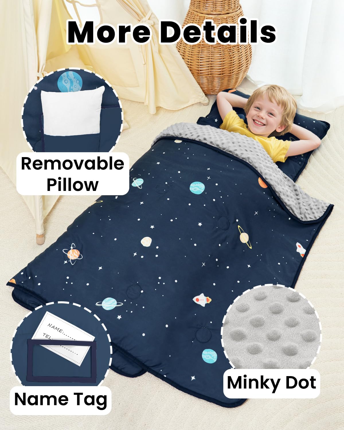 Primlect nap mat with plush minky-dots fabric for calming tactile comfort.