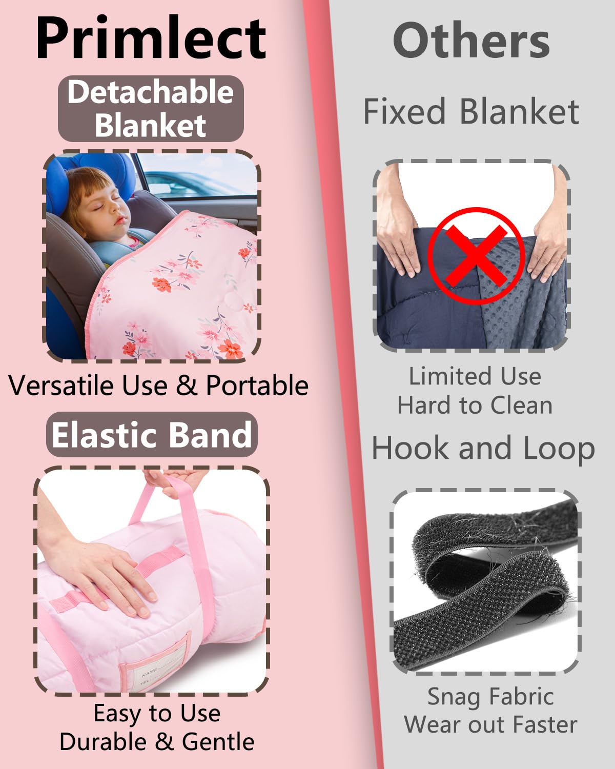 Primlect minky-dots lining provides soft texture for calming quiet time
