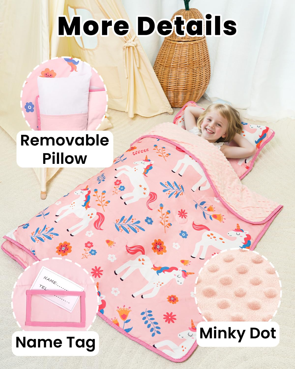 Primlect nap mat with built-in name tag pocket for easy identification at school.