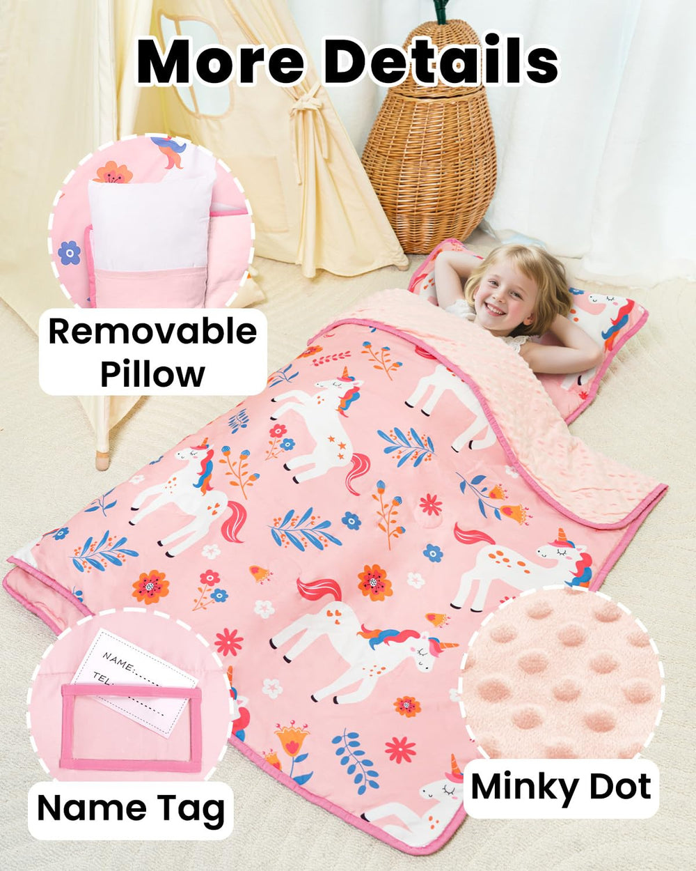 Primlect nap mat with built-in name tag pocket for easy identification at school.