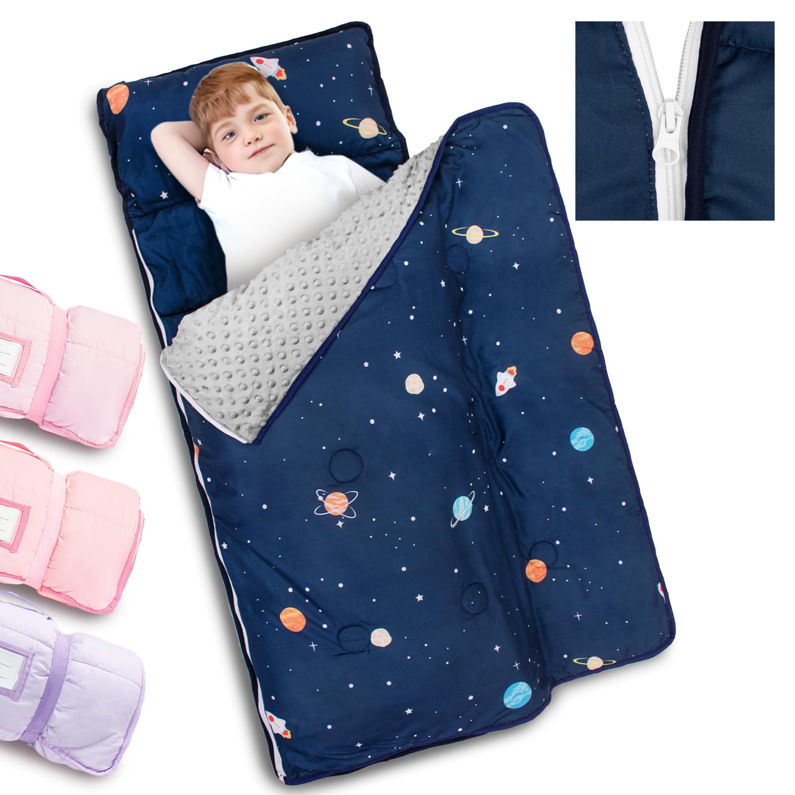 Primlect space-ship nap mat rolled for compact portability at daycare.