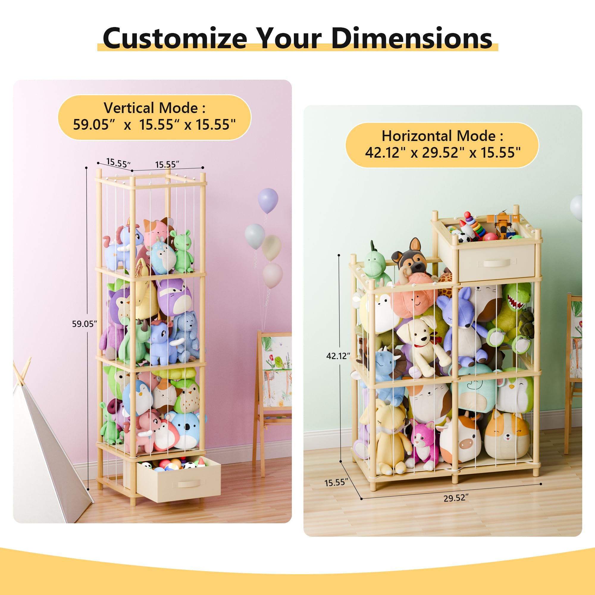 Primo Lines stuffed animal storage horizontal stand provides a wider, accessible display.