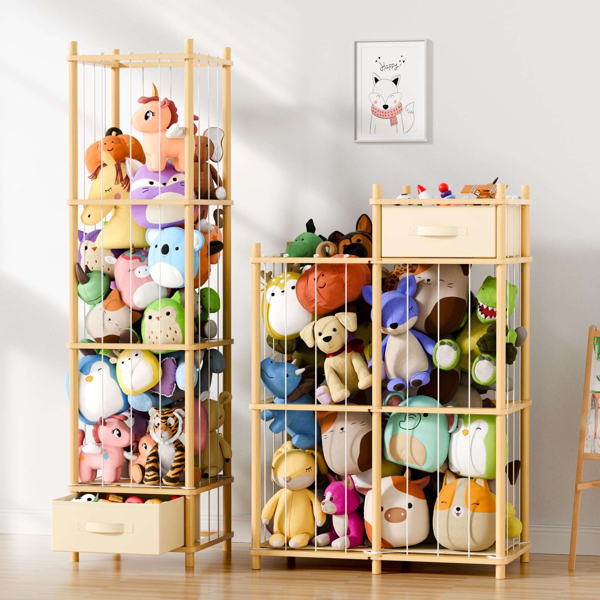 Primo Lines stuffed animal storage vertical stand saves space and showcases plush toys.