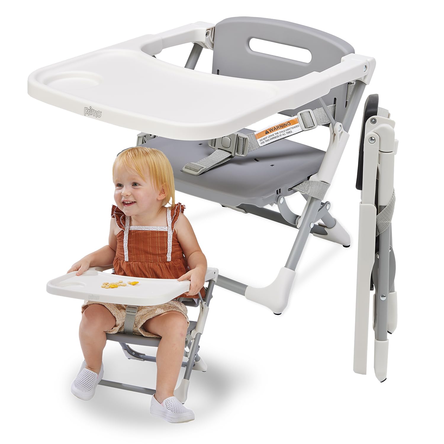 PRIMO PrimoBaby SproutSeat booster on folded kitchen chair for portable dining