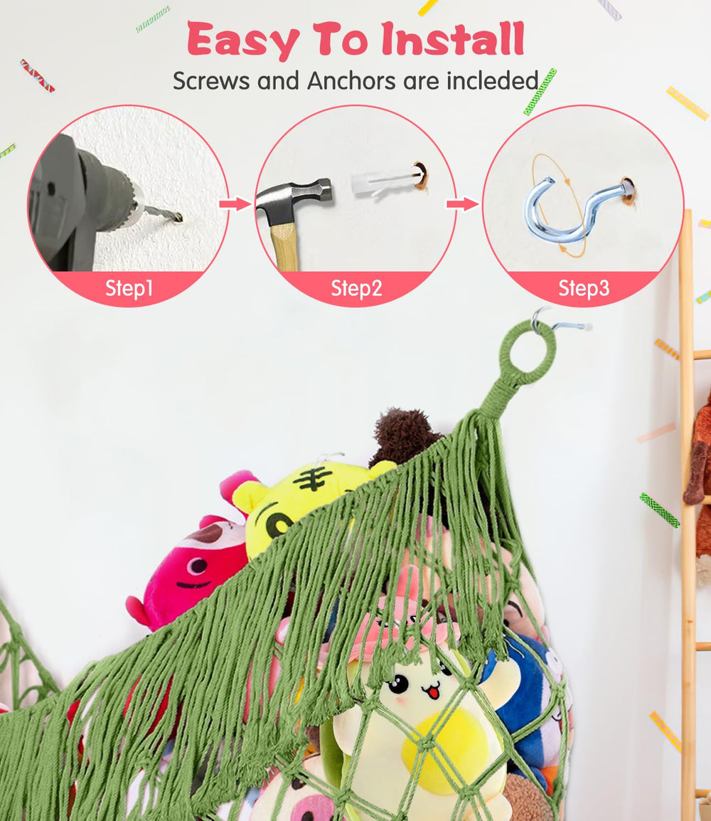 PrimZooty avocado-green hammock mounted on wall adds color and organization