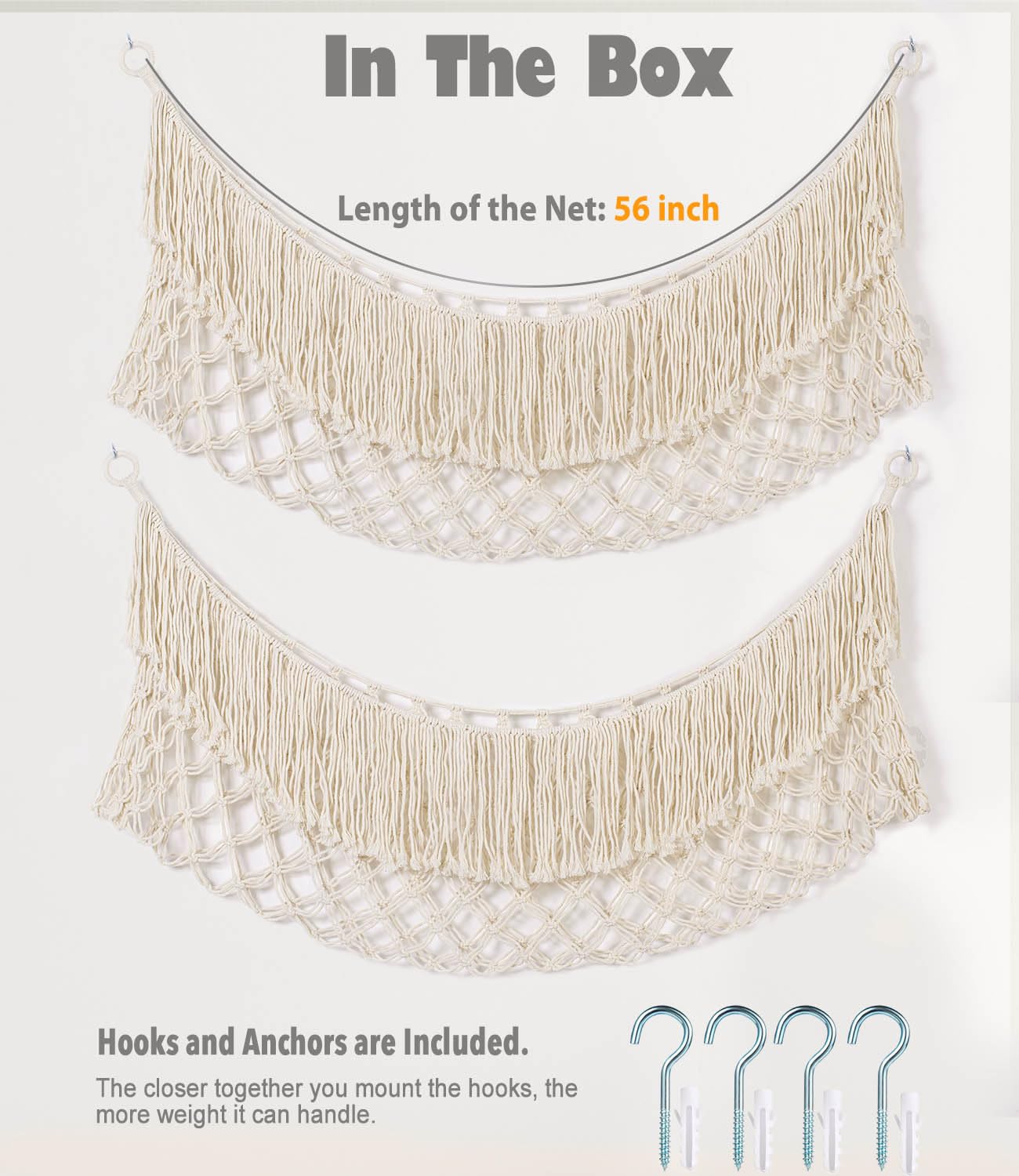 PrimZooty hammock cream flat-wall installation shows easy space-saving mounting