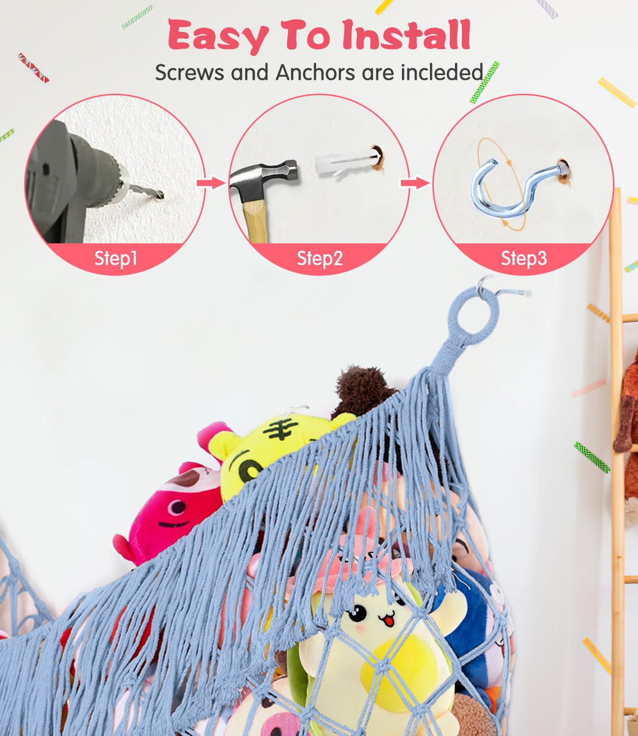 PrimZooty hardware hooks included for easy installation in playroom or bedroom.